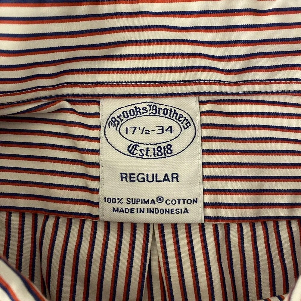 Brooks Brothers Regular Fit Dress Shirt 17 1/2-34 Supima Cotton Non Iron Stripes - Picture 4 of 7